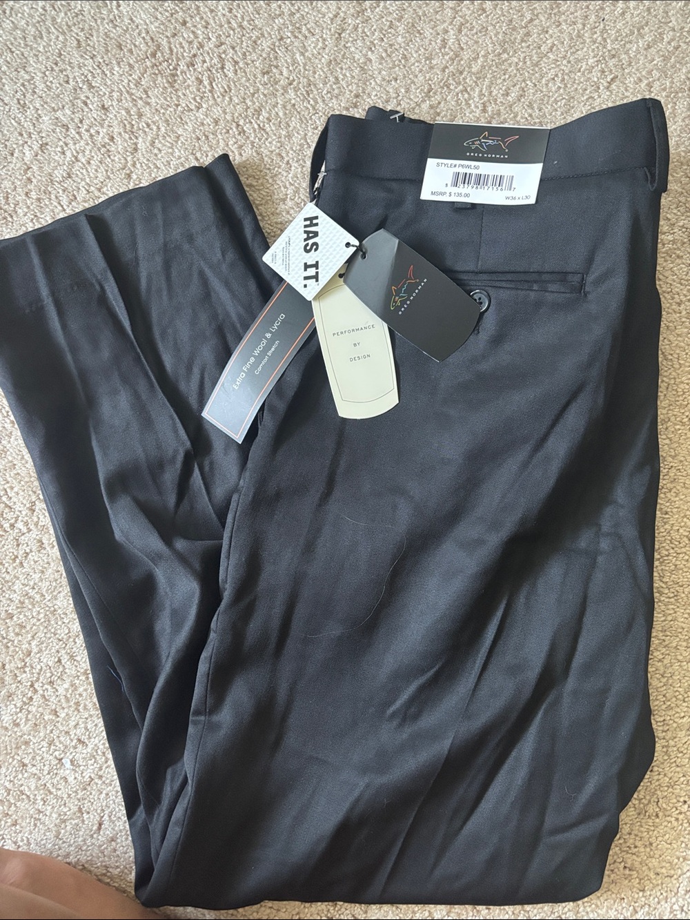 NWT Greg Norman Collection Black Men's Performance Dress Pants 36 x 30